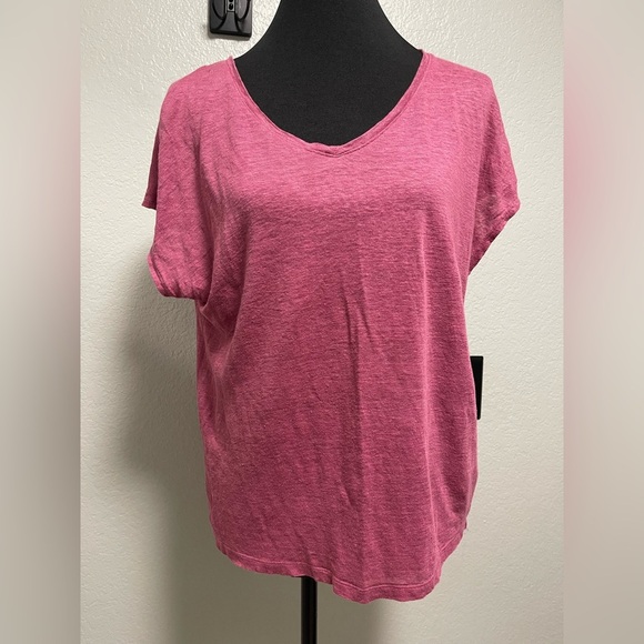 Rachel Zoe Wine Burgundy Dark Mauve VNeck 100% Linen Tee Medium - Picture 1 of 5
